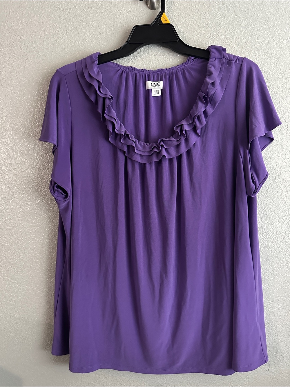 Cato Purple Ruffle Scoop Neck Blouse